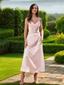 A-line V-Neck Graceful Sleeveless Ankle-Length Silk like Satin Bridesmaid Dresses