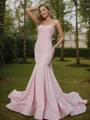 Trumpet/Mermaid Flair Sweetheart Sleeveless Sweep Train Stretch Crepe Bridesmaid Dresses