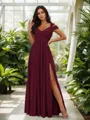 Stunning A-line Cold Shoulder Floor-Length Chiffon Bridesmaid Dress With Slit