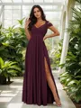 Stunning A-line Cold Shoulder Floor-Length Chiffon Bridesmaid Dress With Slit
