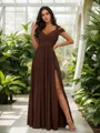Stunning A-line Cold Shoulder Floor-Length Chiffon Bridesmaid Dress With Slit