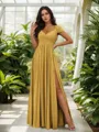 Stunning A-line Cold Shoulder Floor-Length Chiffon Bridesmaid Dress With Slit