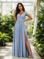 Stunning A-line Cold Shoulder Floor-Length Chiffon Bridesmaid Dress With Slit