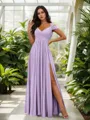 Stunning A-line Cold Shoulder Floor-Length Chiffon Bridesmaid Dress With Slit