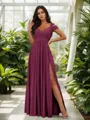 Stunning A-line Cold Shoulder Floor-Length Chiffon Bridesmaid Dress With Slit