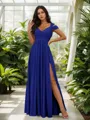 Stunning A-line Cold Shoulder Floor-Length Chiffon Bridesmaid Dress With Slit