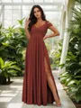Stunning A-line Cold Shoulder Floor-Length Chiffon Bridesmaid Dress With Slit