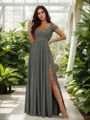 Stunning A-line Cold Shoulder Floor-Length Chiffon Bridesmaid Dress With Slit