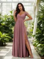 Stunning A-line Cold Shoulder Floor-Length Chiffon Bridesmaid Dress With Slit