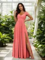 Stunning A-line Cold Shoulder Floor-Length Chiffon Bridesmaid Dress With Slit