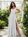 Stunning A-line Cold Shoulder Floor-Length Chiffon Bridesmaid Dress With Slit