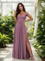 Stunning A-line Cold Shoulder Floor-Length Chiffon Bridesmaid Dress With Slit