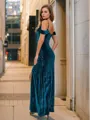 Bodycon Sheath/Column Cold Shoulder Floor-Length Velvet Corset Bridesmaid Dress With Slit