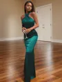 Bodycon Sheath/Column Halter Floor-Length Silk like Satin Bridesmaid Dress With Pleated