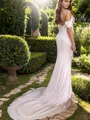 Sheath/Column Sexy Cold Shoulder Chapel Train Silk Like Satin Bridesmaid Dress With Pleated