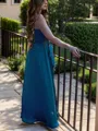 A-line Chic V-neck Floor-Length Satin Chiffon Bridesmaid Dress With Slit