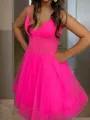 A-line V-neck Hermosos Tulle Corset Short/Mini Dress