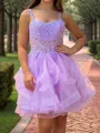 Glistening A-line Straps Appliques Lace Short/Mini Tulle Corset Dress