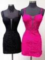Unique Straps Appliques Sheath Lace Short/Mini Tulle Corset Dress