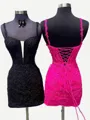 Unique Straps Appliques Sheath Lace Short/Mini Tulle Corset Dress