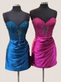 Sheath Exquisite Appliques Sweetheart Lace Short/Mini Silk Like Satin Corset Dress