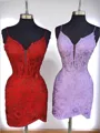 Chic Appliques V-Neck Sheath Lace Short/Mini Tulle Corset Dress