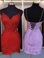 Chic Appliques V-Neck Sheath Lace Short/Mini Tulle Corset Dress