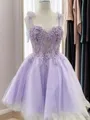 A-line Sweetheart Stylish Appliques Lace Short/Mini Tulle Corset Dress