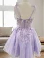 A-line Sweetheart Stylish Appliques Lace Short/Mini Tulle Corset Dress