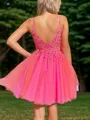 Hermosos V-Neck A-line Appliques Lace Short/Mini Tulle Dress