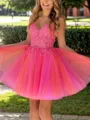 Hermosos V-Neck A-line Appliques Lace Short/Mini Tulle Dress