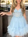 Appliques V-Neck A-line Elegant Lace Short/Mini Tulle Corset Dress