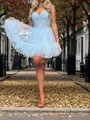 Appliques V-Neck A-line Elegant Lace Short/Mini Tulle Corset Dress