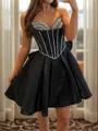 Fashion-forward A-line Sweetheart Bow Short/Mini Satin Corset Dress