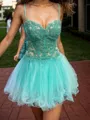 Stunning A-line Sweetheart Appliques Lace Short/Mini Tulle Corset Dress