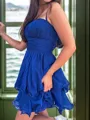 Unique A-line Spaghetti Straps Ruffles Short/Mini Chiffon Corset Dress