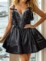 Pretty A-line V-Neck Beading Short/Mini Silk Like Satin Corset Dress