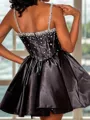 Pretty A-line V-Neck Beading Short/Mini Silk Like Satin Corset Dress