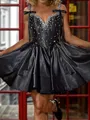 Pretty A-line V-Neck Beading Short/Mini Silk Like Satin Corset Dress