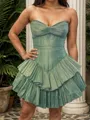 Delicate A-line Sweetheart Ruffles Short/Mini Taffeta Corset Dress