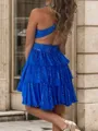 Gorgeous A-line V-Neck Cascading Ruffles Short/Mini Dress