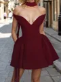 Luxurious A-line Halter Ruffles Short/Mini Stretch Crepe Dress