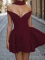 Luxurious A-line Halter Ruffles Short/Mini Stretch Crepe Dress