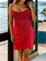 Captivating Sheath Straight Pleated Short/Mini Jersey Dress