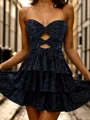 Aristocratic A-line Sweetheart Cascading Ruffles Short/Mini Dress