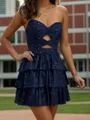 Aristocratic A-line Sweetheart Cascading Ruffles Short/Mini Dress