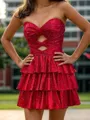 Aristocratic A-line Sweetheart Cascading Ruffles Short/Mini Dress