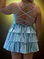 Classy A-line V-Neck Cascading Ruffles Short/Mini Corset Dress