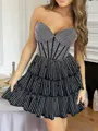 Hermosos A-line Sweetheart Cascading Ruffles Short/Mini Stretch Crepe Dress