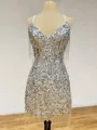 Trendy Sheath Spaghetti Straps Sequin Short/Mini Dress